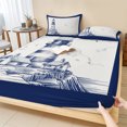 thumbnail image 1 of Twin Sze Fitted Sheet Set - Lighthouse 2 Piece Bedding Sets 16" Deep Pocket Fitted Sheet with 1 Pillowcase, Ocean Seagull Vintage Navy Blue Coastal Boat Brushed Microfiber Hotel Luxury Bed Sheets, 1 of 9