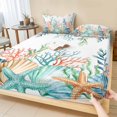 thumbnail image 1 of Twin Sze Fitted Sheet Set - Marine Life 2 Piece Bedding Sets 16" Deep Pocket Fitted Sheet with 1 Pillowcase, Nautical Underwater Coral Shell Starfish Watercolor Brushed Microfiber Hotel Bed Sheets, 1 of 9