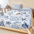 thumbnail image 1 of Twin Sze Fitted Sheet Set - Navy Blue Coastal 2 Piece Bedding Sets 16" Deep Pocket Fitted Sheet with 1 Pillowcase, Nautical Ocean Shell Starfish Sea Brushed Microfiber Hotel Luxury Bed Sheets, 1 of 9
