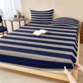 thumbnail image 1 of Twin Sze Fitted Sheet Set - Navy Blue Striped 2 Piece Bedding Sets 16" Deep Pocket Fitted Sheet with 1 Pillowcase, Farmhouse Country Minimalist Stripes Brushed Microfiber Hotel Luxury Bed Sheets, 1 of 9
