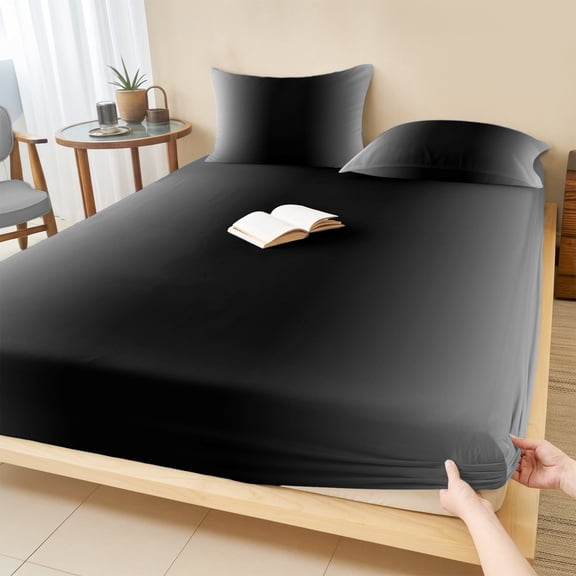 Twin Sze Fitted Sheet Set - Ombre Black Gray 2 Piece Bedding Sets 16" Deep Pocket Fitted Sheet with 1 Pillowcase, Solid Color Gradient Minimalist Modern Brushed Microfiber Hotel Luxury Bed Sheets