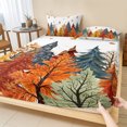 thumbnail image 1 of Twin Sze Fitted Sheet Set - Orange Blue Trees Fall 2 Piece Bedding Sets 16" Deep Pocket Fitted Sheet with 1 Pillowcase, Maple Leaf Botanical Thanksgiving Brushed Microfiber Hotel Luxury Bed Sheets, 1 of 9