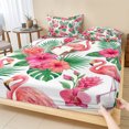 thumbnail image 1 of Twin Sze Fitted Sheet Set - Pink Flamingo 2 Piece Bedding Sets 16" Deep Pocket Fitted Sheet with 1 Pillowcase, Summer Tropical Palm Leaves Floral Brushed Microfiber Hotel Luxury Bed Sheets, 1 of 9
