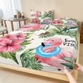 thumbnail image 1 of Twin Sze Fitted Sheet Set - Pink Flamingos 2 Piece Bedding Sets 16" Deep Pocket Fitted Sheet with 1 Pillowcase, Summer Palm Leaf Tropical Botanical Brushed Microfiber Hotel Luxury Bed Sheets, 1 of 9