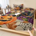 thumbnail image 1 of Twin Sze Fitted Sheet Set - Pumpkins Halloween 2 Piece Bedding Sets 16" Deep Pocket Fitted Sheet with 1 Pillowcase, Black Horror Purple Floral Beige Brushed Microfiber Hotel Luxury Bed Sheets, 1 of 9