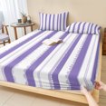 thumbnail image 1 of Twin Sze Fitted Sheet Set - Purple Striped 2 Piece Bedding Sets 16" Deep Pocket Fitted Sheet with 1 Pillowcase, Farmhouse Vertical Stripes Geometric Brushed Microfiber Hotel Luxury Bed Sheets, 1 of 9