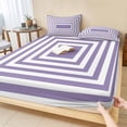 thumbnail image 1 of Twin Sze Fitted Sheet Set - Purple White Geometric 2 Piece Bedding Sets 16" Deep Pocket Fitted Sheet with 1 Pillowcase, Square Minimalist Modern Brushed Microfiber Hotel Luxury Bed Sheets, 1 of 9