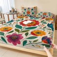thumbnail image 1 of Twin Sze Fitted Sheet Set - Red Teal Floral Boho 2 Piece Bedding Sets 16" Deep Pocket Fitted Sheet with 1 Pillowcase, Summer Spring Flowers Botanical Brushed Microfiber Hotel Luxury Bed Sheets, 1 of 9