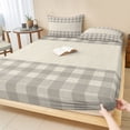 thumbnail image 1 of Twin Sze Fitted Sheet Set - Retro Grey 2 Piece Bedding Sets 16" Deep Pocket Fitted Sheet with 1 Pillowcase, Farmhouse Buffalo Plaid Vintage Beige Brushed Microfiber Hotel Luxury Bed Sheets, 1 of 9