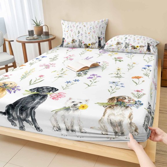 Twin Sze Fitted Sheet Set - Spring Floral 2 Piece Bedding Sets 16" Deep Pocket Fitted Sheet with 1 Pillowcase, Elegant Pastoral Flowers Brushed Microfiber Hotel Luxury Bed Sheets