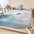 thumbnail image 1 of Twin Sze Fitted Sheet Set - Teal Beige 2 Piece Bedding Sets 16" Deep Pocket Fitted Sheet with 1 Pillowcase, Modern Oil Painting Art Coastal Brushed Microfiber Hotel Luxury Bed Sheets, 1 of 9