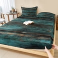 thumbnail image 1 of Twin Sze Fitted Sheet Set - Teal Brown Plank Prints 2 Piece Bedding Sets 16" Deep Pocket Fitted Sheet with 1 Pillowcase, Farmhouse Vintage Wooden Grain Brushed Microfiber Hotel Luxury Bed Sheets, 1 of 9
