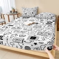 thumbnail image 1 of Twin Sze Fitted Sheet Set - Video Game 2 Piece Bedding Sets 16" Deep Pocket Fitted Sheet with 1 Pillowcase, Black White Game Controller Monochrome Brushed Microfiber Hotel Luxury Bed Sheets, 1 of 9