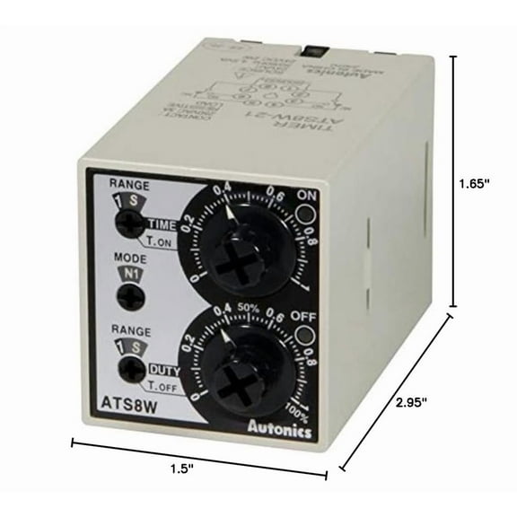 Twin Timer, 42x38x75mm, 6 Operating Modes, 0.1 Sec-10hrs Setting time, DPDT(2c) or 2 SPDT, 100-240VAC/24-240 VDC, (8 pin Socket req'd)