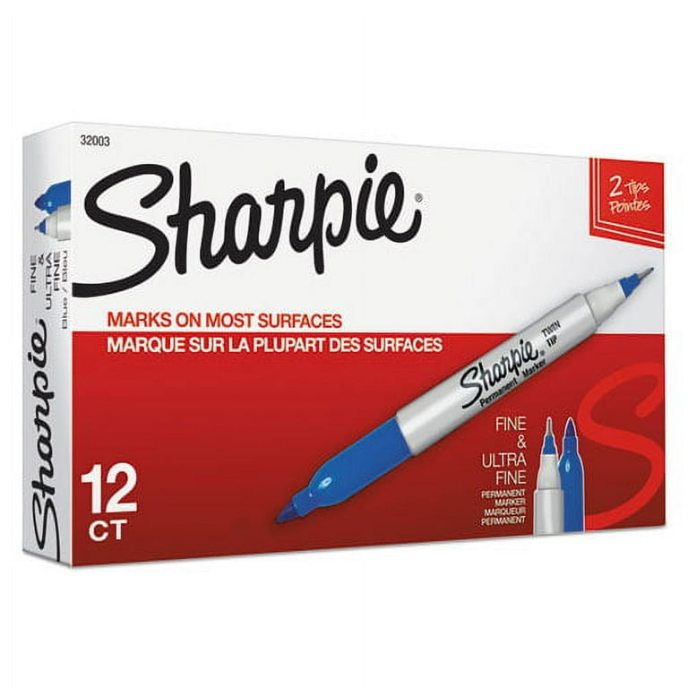 Twin-Tip Permanent Marker, Extra-Fine/Fine Bullet Tips, Blue, Dozen Twin-Tip Permanent Marker, Extra-Fine/Fine Bullet Tips, Blue, Dozen