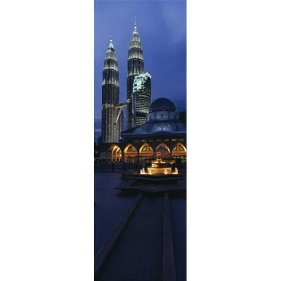 Twin Towers Lit Up At Dusk Petronas Towers Kuala Lumpur Malaysia Poster Print by - 12 x 36
