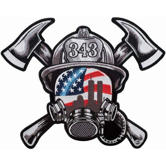 Twin Towers Reflection 343 Firefighter Helmet Patch, X-Large Size