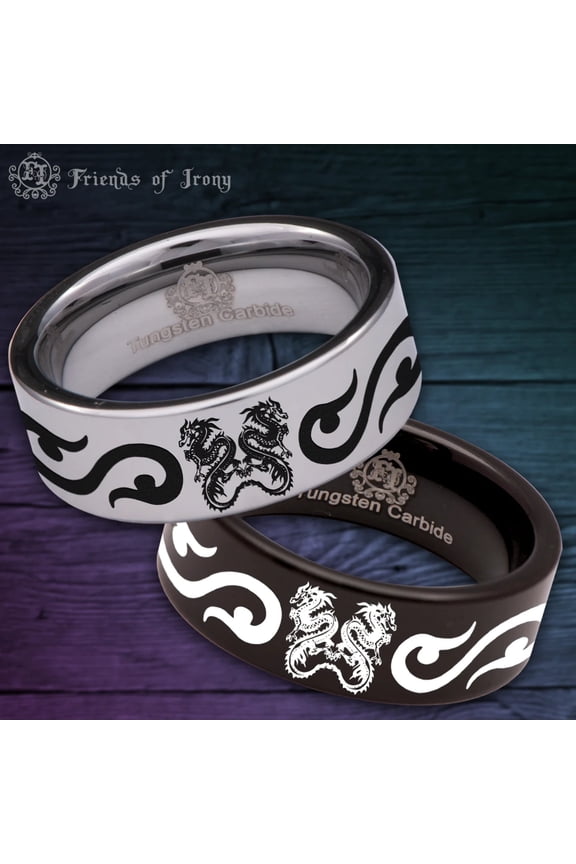 Twin Tribal Dragon Tungsten Carbide Ring