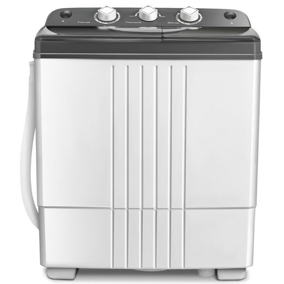 Twin-Tub Mini Washing Machine (Gray & White), 12Lbs Wash Capacity, 8Lbs Spin Capacity, Gravity Drain, 260W Power, for Dorms/Apartments/RVs