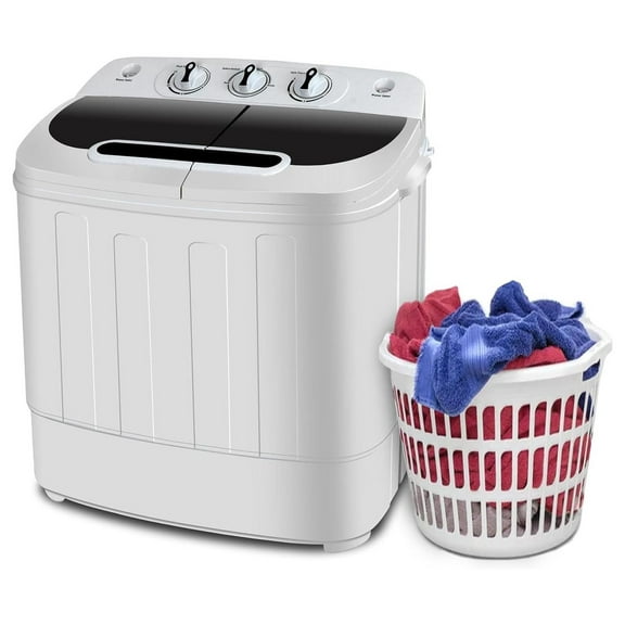 Twin Tub Washing Machine 13lbs, Portable Mini Washer with Spin Dryer, Top Load Laundry Machine for Dorms, Apartments, Camping - White/Black White, Black