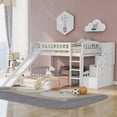 thumbnail image 1 of Twin over Twin Bunk Bed Frame with 2 Storage Drawers, Stairway Beds Frame with Slide, Wooden Bedframe with Guardrails, Easy Assembly, Mattress Not Included, White, 1 of 9