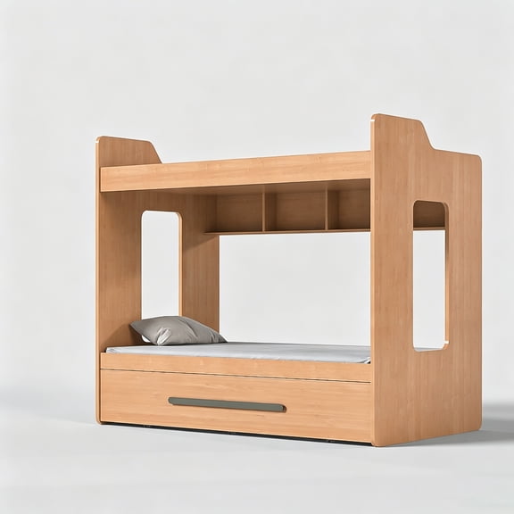 Twin Over Twin Bunk Bed with Storage Drawer, Space Saving Kids Bunk Bed with Wood Frame, Sturdy Bedroom Furniture for Children, Teens and Shared Rooms