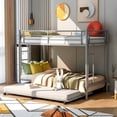 thumbnail image 1 of Twin Over Twin Bunk Bed with Trundle, Metal Twin Bed with Safety Guard Rail and Ladders, Space-Saving Bedroom Bunk Bed for Teens and Adults, Easy Assembly, K3297, 1 of 9