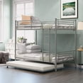 thumbnail image 1 of Twin Over Twin Bunk Bed with Trundle, Metal Twin Bed with Safety Guard Rail and Ladders, Space-Saving Design Sleeping Bedroom Bunk Bed for Young Teens and Adults, Easy Assembly, K98, 1 of 9