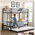 thumbnail image 1 of Twin over Twin Bunk Bed with Trundle, SYNGAR Heavy Duty Metal Bed Frame with Safety Rail Side Ladders for Dormitory Bedroom,No Box Spring Needed, Black, 1 of 11