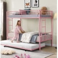 thumbnail image 1 of Twin over Twin Bunk Bed with Trundle, SYNGAR Heavy Duty Metal Bed Frame with Safety Rail Side Ladders for Dormitory Bedroom,No Box Spring Needed, Pink, 1 of 11