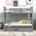 thumbnail image 1 of Twin Over Twin Bunk Bed with Two Storage Drawers,Detachable Wood Bunk Bed Frame with Inclined Ladder and Safety Guardrail,Convertible to 2 Separated Beds,Solid Wood Bunkbed for Kids Teens Adults,Gray, 1 of 7