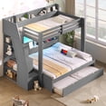 thumbnail image 1 of Bellemave Twin Over Full Bunk Bed with Stair and Trundle, Storage Shelves,Wood Bunk Beds with LED Light & USB Charging Station, Space-Saving Design Bunk Bed Frame for Teens Adults Bedroom,Gray, 1 of 8