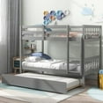 thumbnail image 1 of Twin Over Twin Bunk Beds with Trundle, Solid Wood Trundle Bed Frame with Safety Rail and Ladder, Kids/Teens Bedroom, Guest Room Furniture, Can Be converted into 2 Beds,Grey, 1 of 6