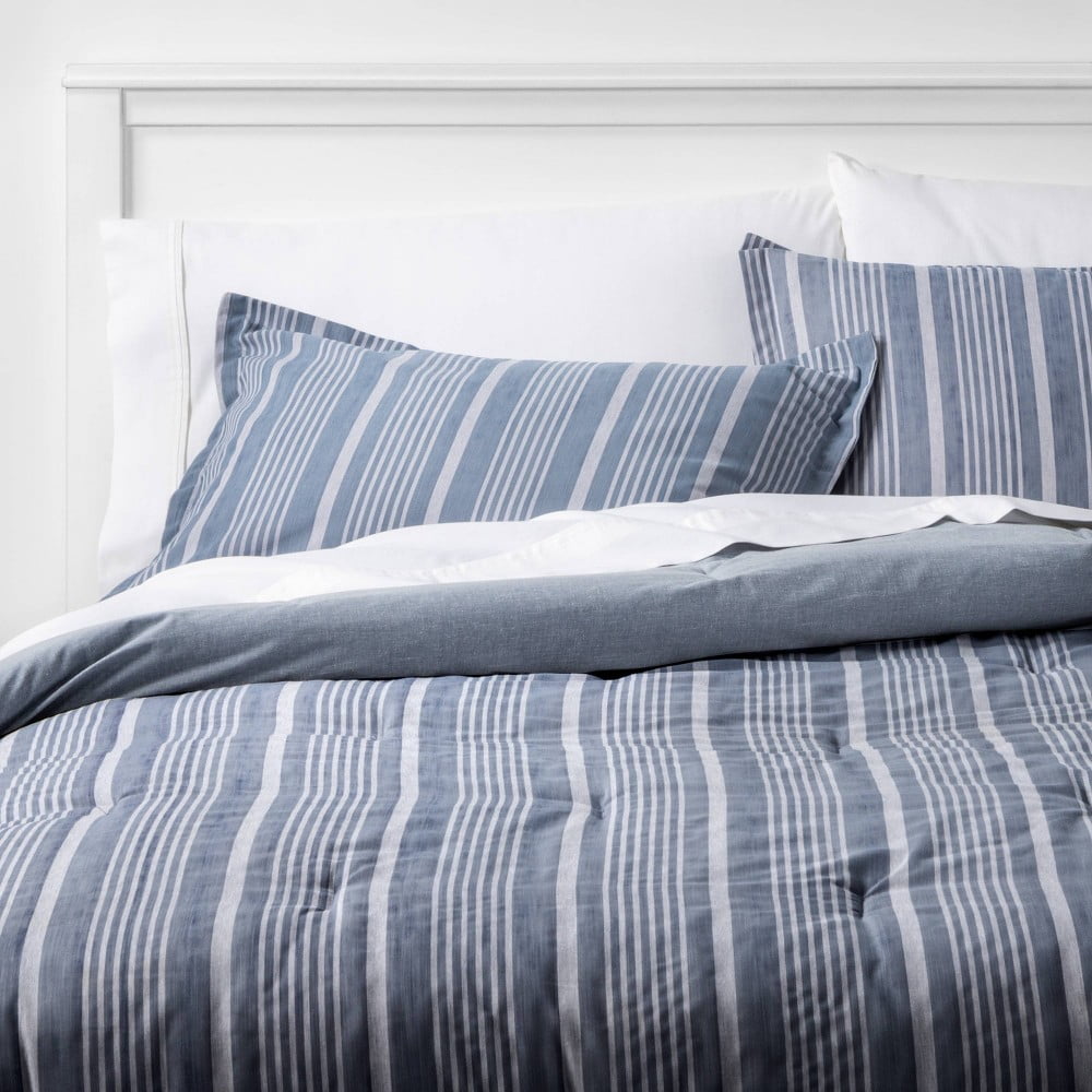 Twin/Twin Extra Long Classic Stripe Comforter & Sham Set Blue - Threshold - Walmart.com