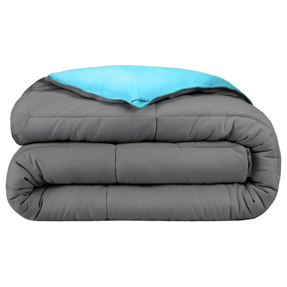 Twin/Twin Extra Long Comforter - Reversible Colors - Goose Down Alternative - Ultra-Soft - Premium 1800 Series - All Season Warmth - Bedding Comforter (Twin/Twin XL, Grey/Aqua)