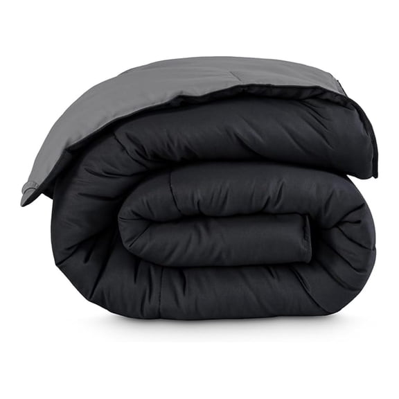 Twin/Twin Extra Long Comforter - Reversible Colors - Goose Down - Ultra-Soft - Premium 1800 Series - All Season Warmth - Bedding Comforter (Twin/Twin XL, Black/Grey)