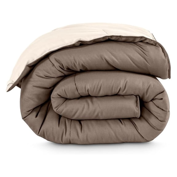 Twin/Twin Extra Long Comforter - Reversible Colors - Goose Down - Ultra-Soft - Premium 1800 Series - All Season Warmth - Bedding Comforter (Twin/Twin XL, Taupe/Sand)