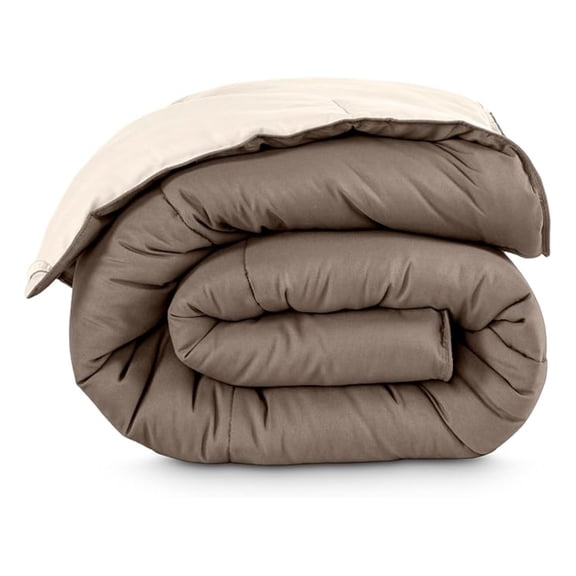 Twin/Twin Extra Long Comforter - Reversible Colors - Goose Down - Ultra-Soft - Premium 1800 Series - All Season Warmth - Bedding Comforter (Twin/Twin XL, Taupe/Sand)