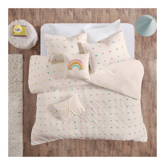 Twin/Twin Extra Long Kelsey Cotton Pom Pom Kids' Comforter Set Beige