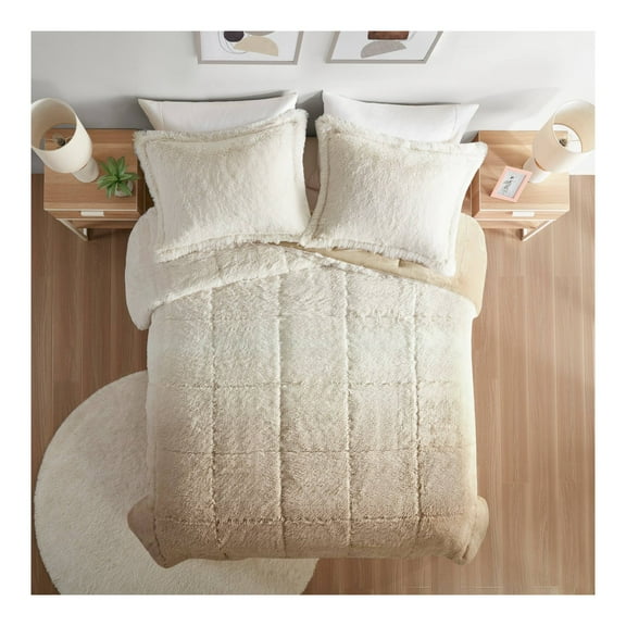Twin/Twin Extra Long Leena Ombre Shaggy Long Fur Comforter Mini Set Natural