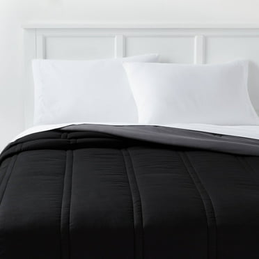 Twin/Twin Extra Long Lofty Microfiber Comforter Black - Midweight, Plain Weave, Machine Washable