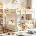 thumbnail image 1 of Twin Over Twin Kids Bunk Bed, UHOMEPRO Solid Wood Floor Bunk Bed for Kids Bedroom, High Safety Rail, Ladder, Heavy Duty Space-Saving Bunk Beds, Convertible into 2 Twin Beds, White, 1 of 8