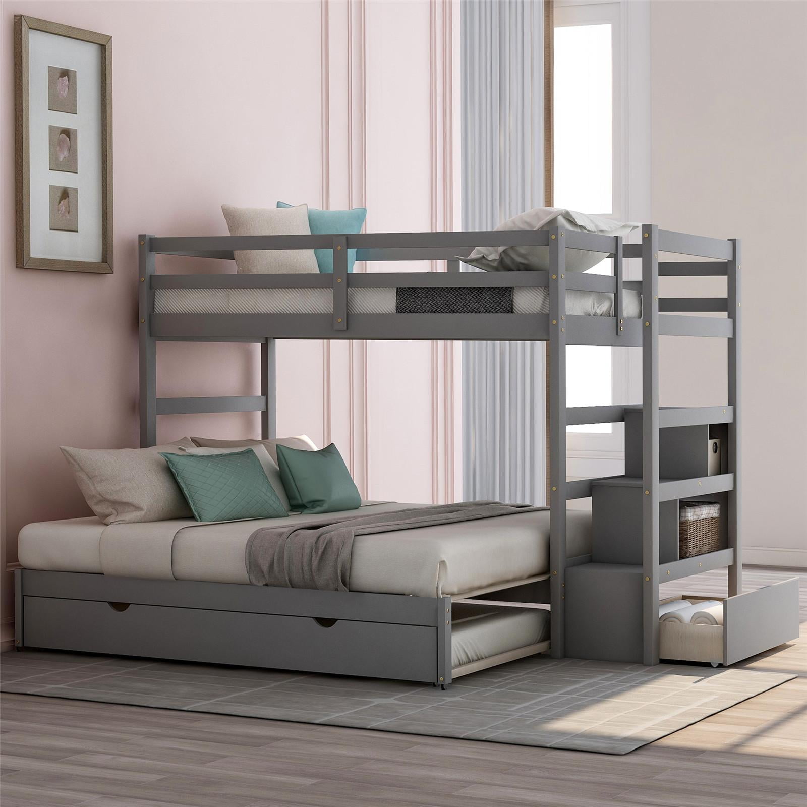 Twin over Twin/King Bunk Bed with Twin Size Trundle, Solid Wood Bunk ...