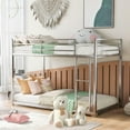thumbnail image 1 of Twin Over Twin Low Bunk Bed for Kids Teens Adults, Metal Bunk Bed Frame with Ladder and Safety Guardrails, Load-Bearing 350lb, Noise Free, Silver 77.1''Lx40.9''Wx53.7''H, 1 of 7