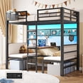 thumbnail image 1 of Twin Over Twin Metal Bunk Bed with Desk, Twin Size Loft Bed with Led Lights and Charging Station, Safety Guard and Stair, Convertible Metal Bunk Bed, Black, 1 of 10