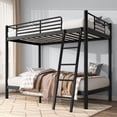 thumbnail image 1 of Twin Over Twin Metal Bunk Bed, Heavy Duty Bunk Bed Frame with Safety Ladder & Guardrail, Space-Saving Sturdy Bed for Juniors Teens Adults, No Box Spring Needed, Black, 1 of 7