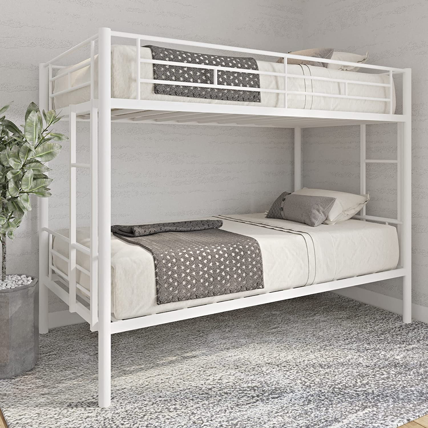 Twin Over Twin Metal Bunk Bed with Trundle Heavy Duty Twin Size Metal