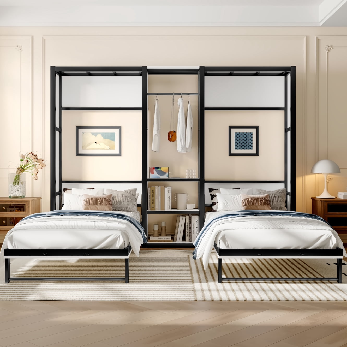 twin-and-twin-murphy-bed-with-wardrobe-shelves-hidden-wall-bed-with