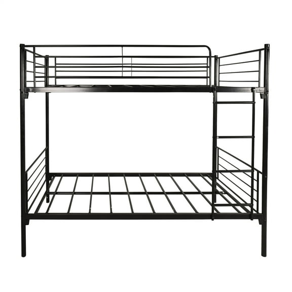 Twin Over Twin Size Bunk Bed For Bedroom, Metal Frame Bunk Beds With Side Ladder And Safety Guardrails, Easy Assembly, Steel Slats Supports, No Box Spring Needed