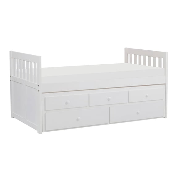 Lexicon Galen Pine Twin Over Twin Trundle Bed with Two Storage Drawers in White
